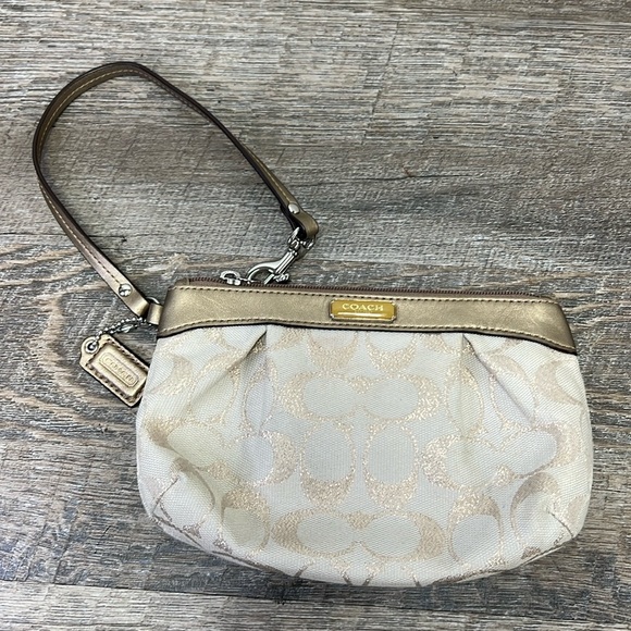 Coach Metallic Signature Pleated Wristlet - Picture 1 of 9